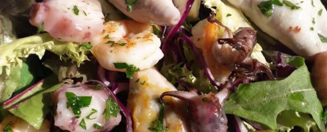 Receta con cola de langostino, pulpo y chipirones